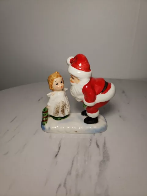 Vintage Lefton Exclusives Christmas Ceramic Santa & Angel Stocking 1960s Japan