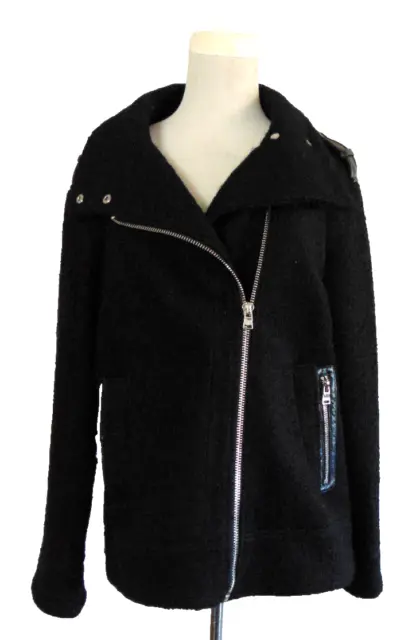Calvin Klein Womens Black Wool Blend Boucle Asymmetrical Jacket Spring Moto~M/L