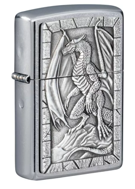 Zippo Lighter MEDIEVAL DRAGON EMBLEM Street Chrome NEW IN BOX FAST POST