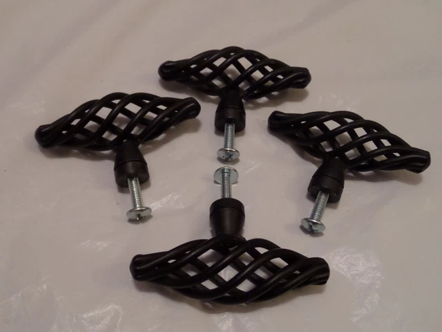 4 Vintage Style Black Bird Cage Pull Handle Kitchen Cabinet Door Drawer Knobs.