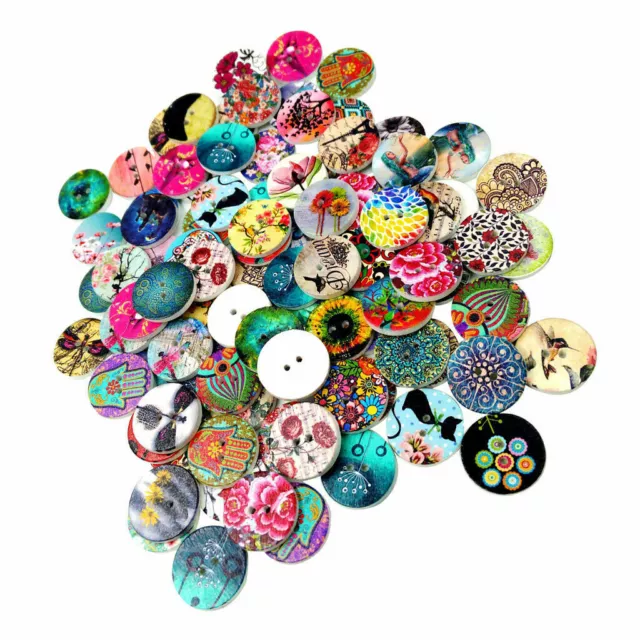 DIY Craft 100pcs Mixed 2 Holes 20mm for Sewing Scrapbooking Wooden Buttons