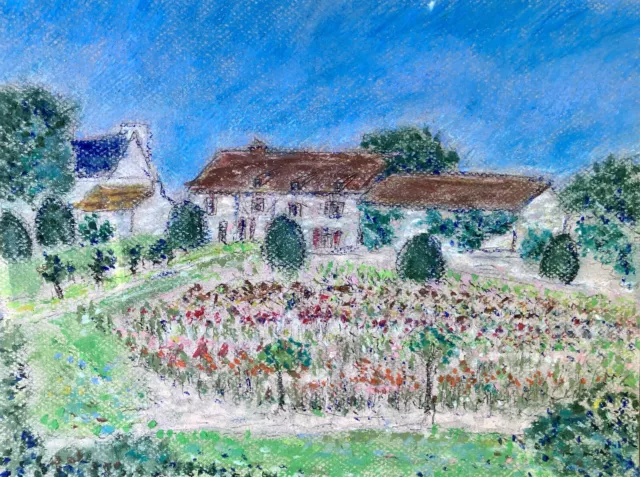 Peinture Pastel  Impressionniste La Ferme  Fleurie Chenonceaux Coté Akoun