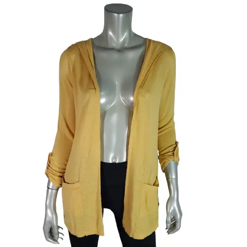 Cynthia Rowley Open Front Hooded Cardigan Small Linen Blend Stretch Yellow