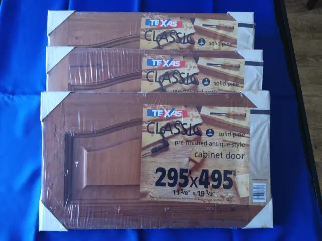 3 Puertas de gabinete lisas de pino antiguo estilo 495 x 295 mm nuevas sin usar
