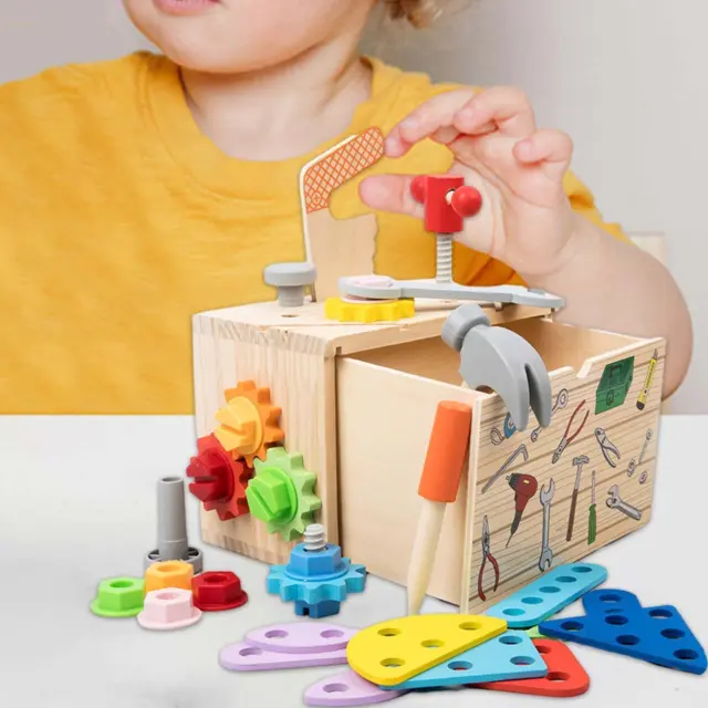 Wooden Toolbox Toy Develops Fine Motor Skills Pretend Play Construction Toy for 3