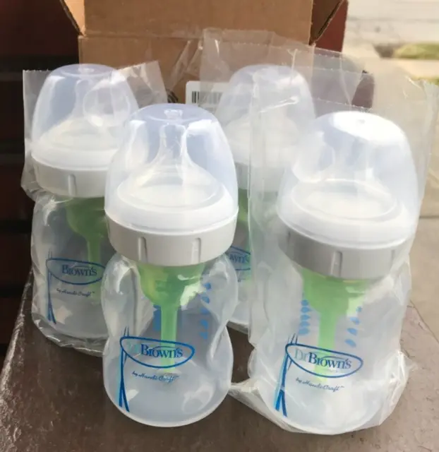 4 pk Dr Browns Natural Flow Wide Neck Baby Bottles 5 oz Anti-Colic Level 1 0m+