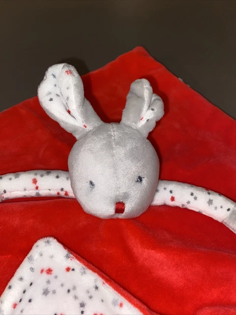 doudou plat lapin gris rose rouge étoile obaibi okaidi   neuf 2