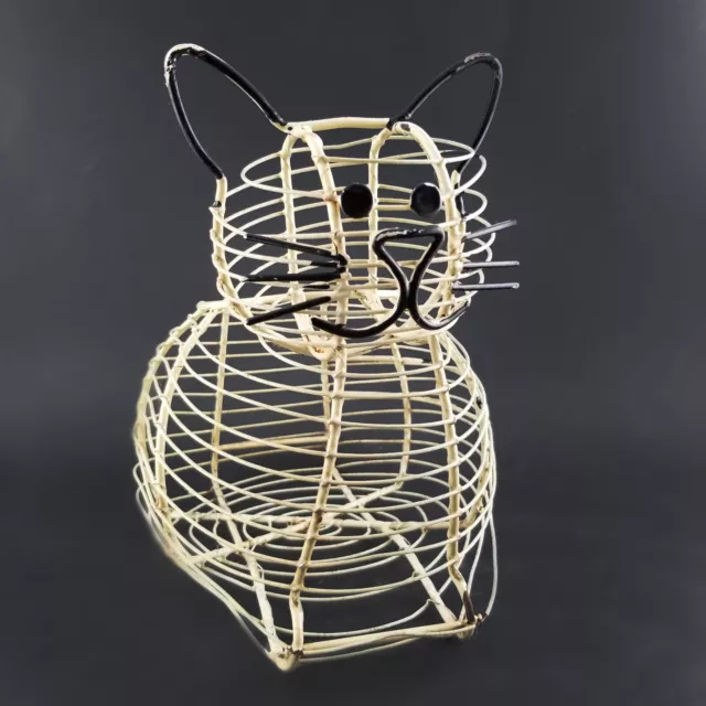 Vintage Primative Cat Shaped Egg Collecting Basket Metal Wire 9.5"T Farmhouse