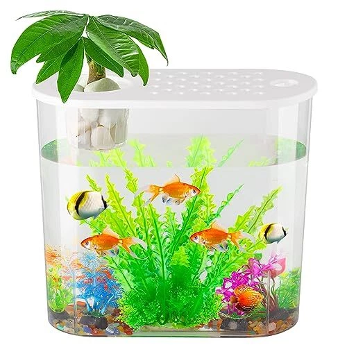 Betta Fish Tank, 3 Gallon Acrylic Fish Bowl Aquaponic Fish Tank with Simulated