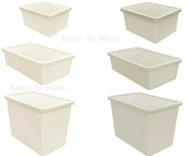 RATTAN PLASTIC STORAGE Boxes With Rattan Design Lids Mushroom Cream