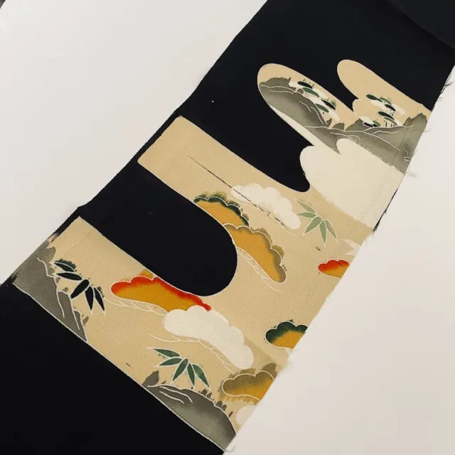 Empress #E 6.5x38 Hand Painted Vintage Japanese Tomesode Black Kimono Silk ToE4