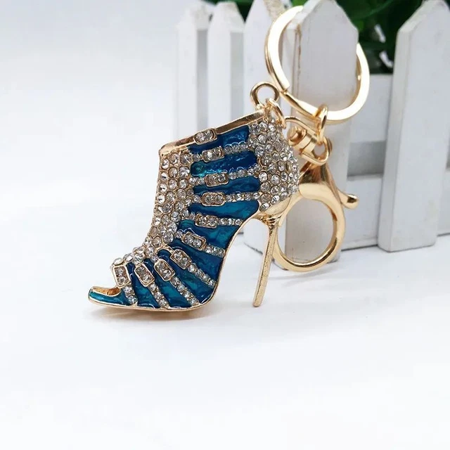 High Heel Shoes Shape Rhinestone Crystal Keychain Keyring Bag Car Pendant Key Ri
