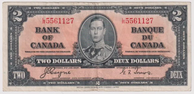 1937 $2 Bank of Canada - Very Fine - Coyne Towers - L/R Prefix - inv#460