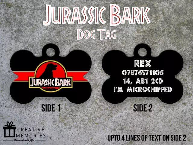 Personalised Pet Tag - ID Tag - Dog Tag - Bone Tag - Jurassic Bark