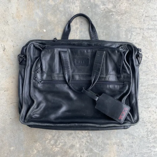 Tumi Alpha Black Leather Briefcase Laptop Messenger Luggage Essential Bag USED
