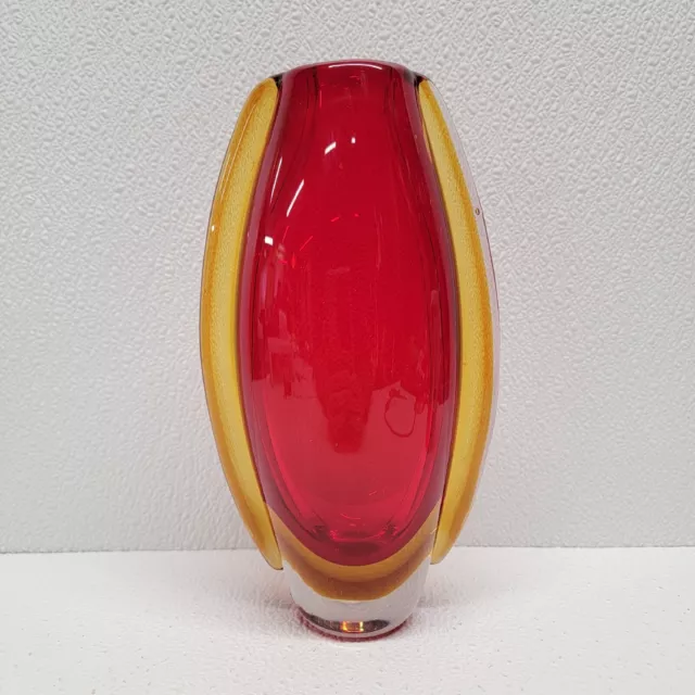 Heavy Glass Art Decorative Vase Red Yellow 8.75" 3