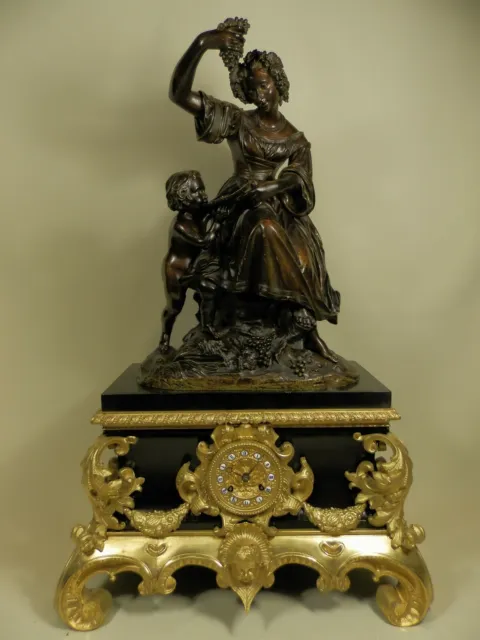 Large Antique French Figural marble Clock with bronze Allegorical  group ca 184