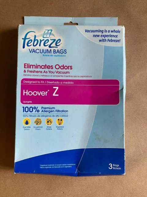 Febreze Vacuum Bags Allergen Filtration 3 Count Hoover Z NEW