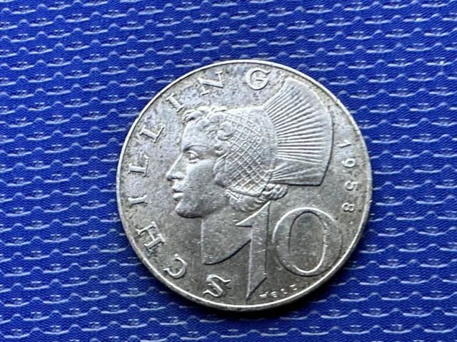 1958 Austria 10 Schilling Coin .640 Silver    #ZD71