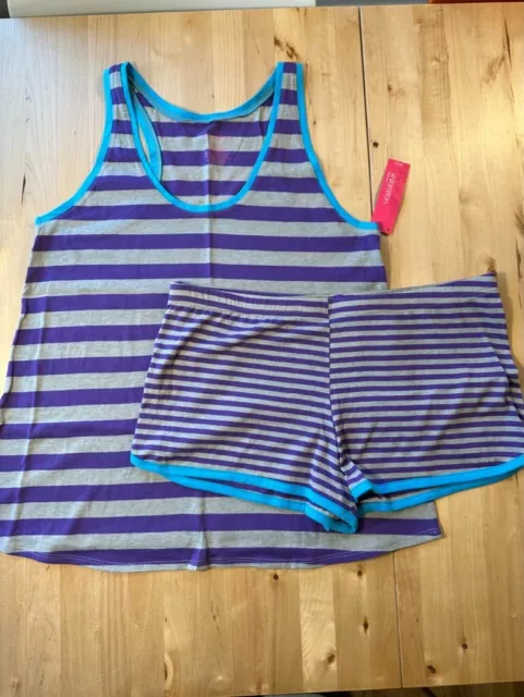 Xhilaration Women's Lounge Pajama Tank & Shorts PJ Set Purple Stripe Large NWT