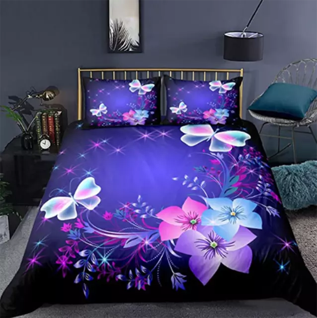 3D Star Violet Butterfly Duvet Cover Bedding Set Doona Quilt Cover Pillow Case
