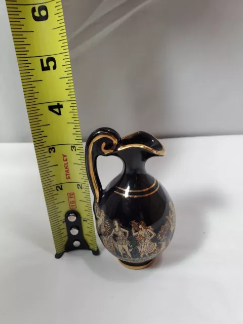 Vintage Greek Vase  3.5” Small 24k Gold Trim Handmade in Greece Rare 3