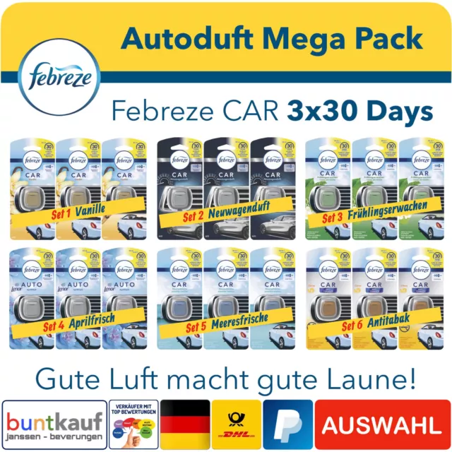 3x 30 Days Mega Pack Febreze Car Auto Lufterfrischer Duftclip Auswahl