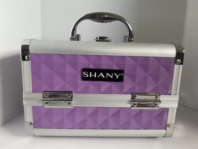 SHANY Mini Makeup Train Case With Mirror Purple Geometric Textured Travel Case