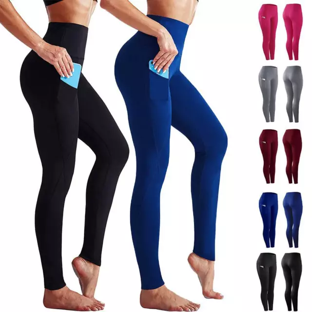 Womens High Waist Gym Skinny Leggings Pocket Fitness Sports Running Yoga Pants