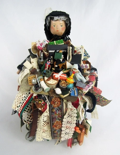 Antique Repro Artist Peg Grodnertal Wood Lady Peddler 12" Doll - Fabulous!