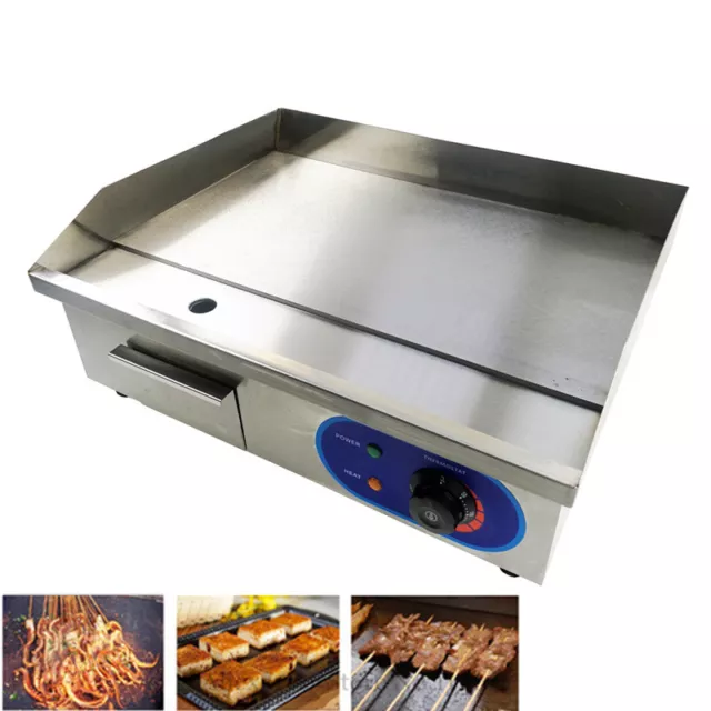 Electric Griddle Commercial BBQ Grill Flat Hotplate 3KW Bacon Countertop UK 55cm