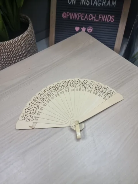 Vintage Delicate Cream Plastic Celluloid Folding Small Hand Fan - 8.5"