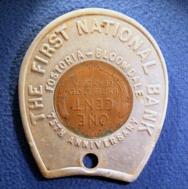 Encased 1957-D Lincoln Cent - First National Bank, Fostoria & Bloomdale, Ohio