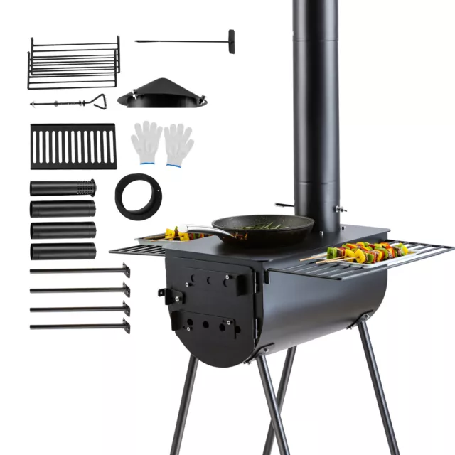 VEVOR Portable Wood Stove Camping Hot Tent BBQ Stove 118 in for Outdoor w/ Pipes