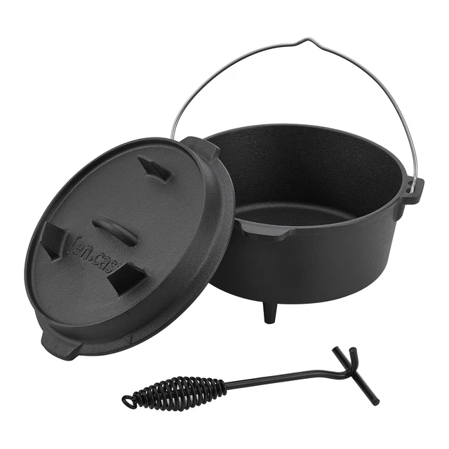 Dutch Oven Feuertopf Gusstopf Schmortopf Kochtopf Deckelheber BBQ Gusseisen 4,2L