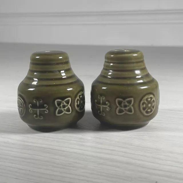 Vintage Rare Lord Nelson Salt And Pepper Shakers Pair Green Ceramic Made England