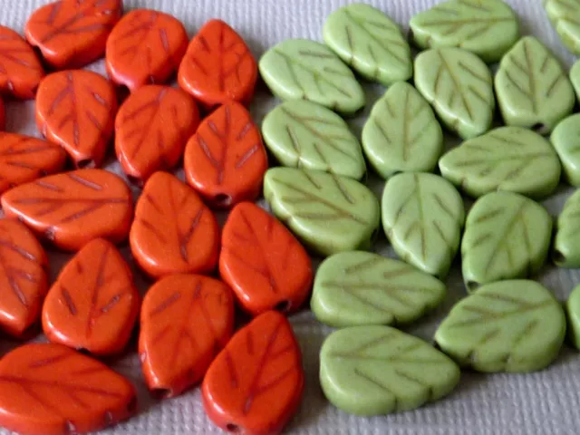 Blattperlen Blätterperlen Herbst Keramik grün orange 20/50 Stück 2723