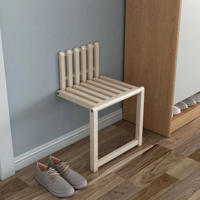folding stool wall mounted hidden shoe changing solid wood fold bathroom stool