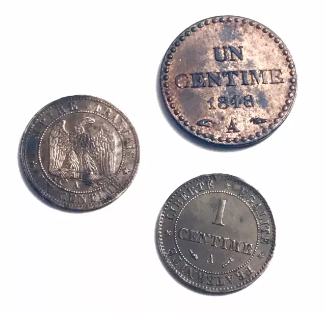 Lot  3 X 1 CENTIME Dupré  1848 A  Napoleon III 1855 A Cérès 1896 A Beaux ETAT