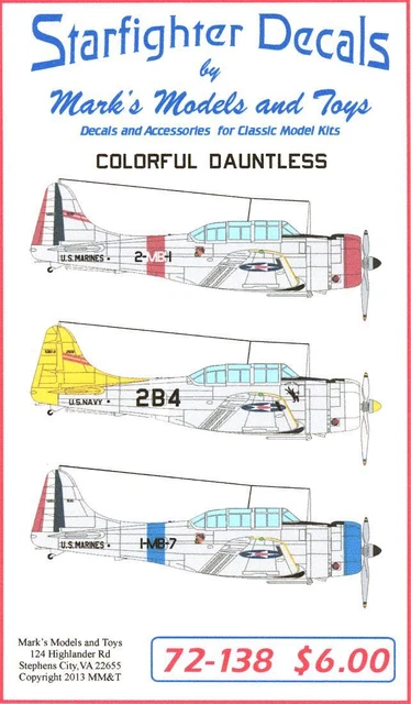 STARFIGHTER DECALS 1/72 COLORFUL DAUNTLESS Pre-War SBD Dauntless Dive ...