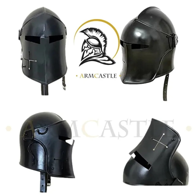 Medieval Barbute Warrior Helmet Black Finish | Visored Barbute Viking Armor Gift 2