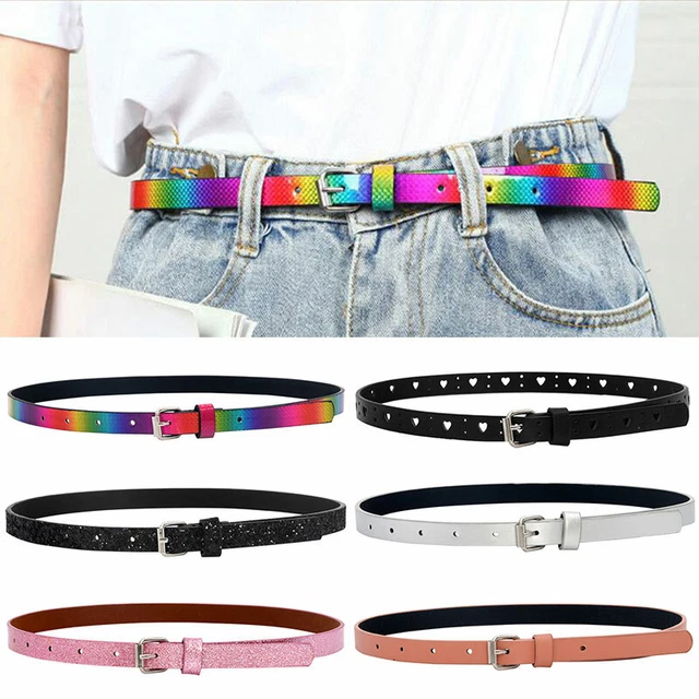 Childrens Faux Leather Skinny Belts Kids Belt Girls Glitter Waist Belt Strap