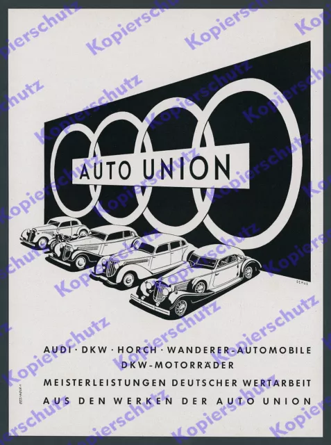 orig. Reklame Demar AUTO UNION Audi DKW Wanderer Horch Chemnitz Sachsen Pkw 1938