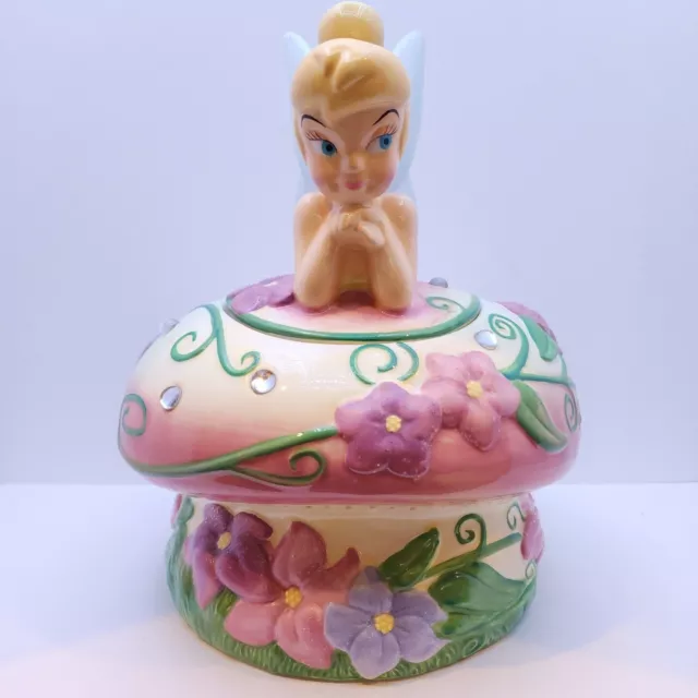 Disney Tinkerbell on Flowers, Mushroom Cookie Jar  Retired Tinker Bell #64053
