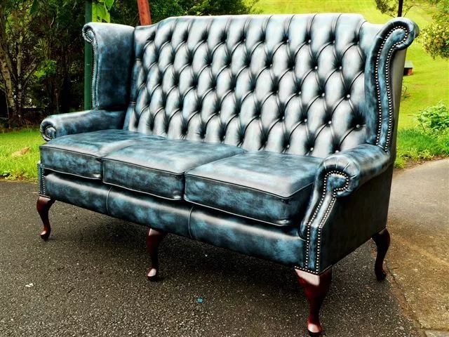 Australian Queen Anne Leather Chesterfield High back Wing 3 seater & 2 Chairs 3