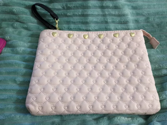 SALE. Betsy Johnson Quilted Pink Cosmetic Bag or Clutch with Gold Hearts