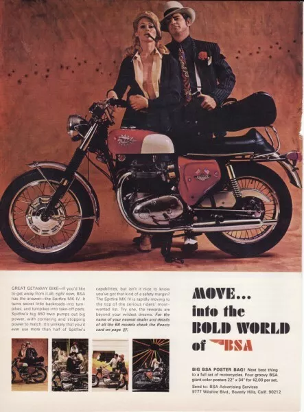 Vintage 1968 BSA Spitfire MK IV Motorcycle Original Print Ad