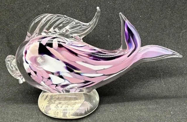 Art Glass Tropical Fish Bermuda Blowing Studio Multicolor Pink Purple White
