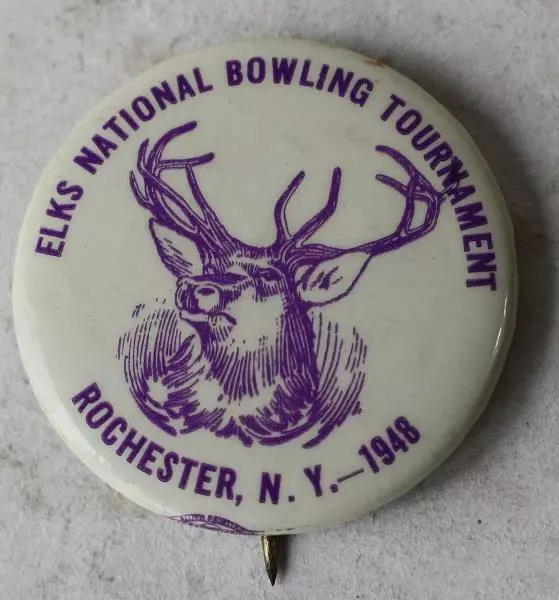 ELKS NATIONAL BOWLING Tournament Rochester New York 1948 Celluloid Pin