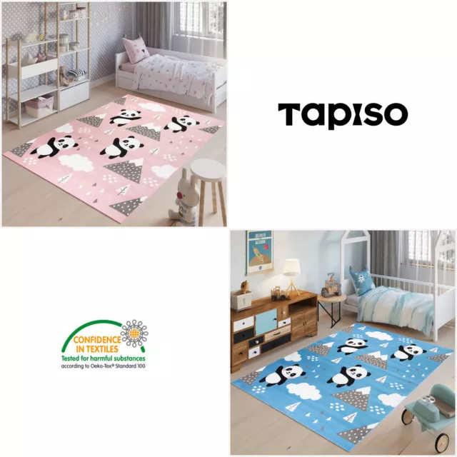 Teppich Kinderteppich  Panda Muster Kurzflor Blau Rosa Kinderzimmer ÖKOTEX